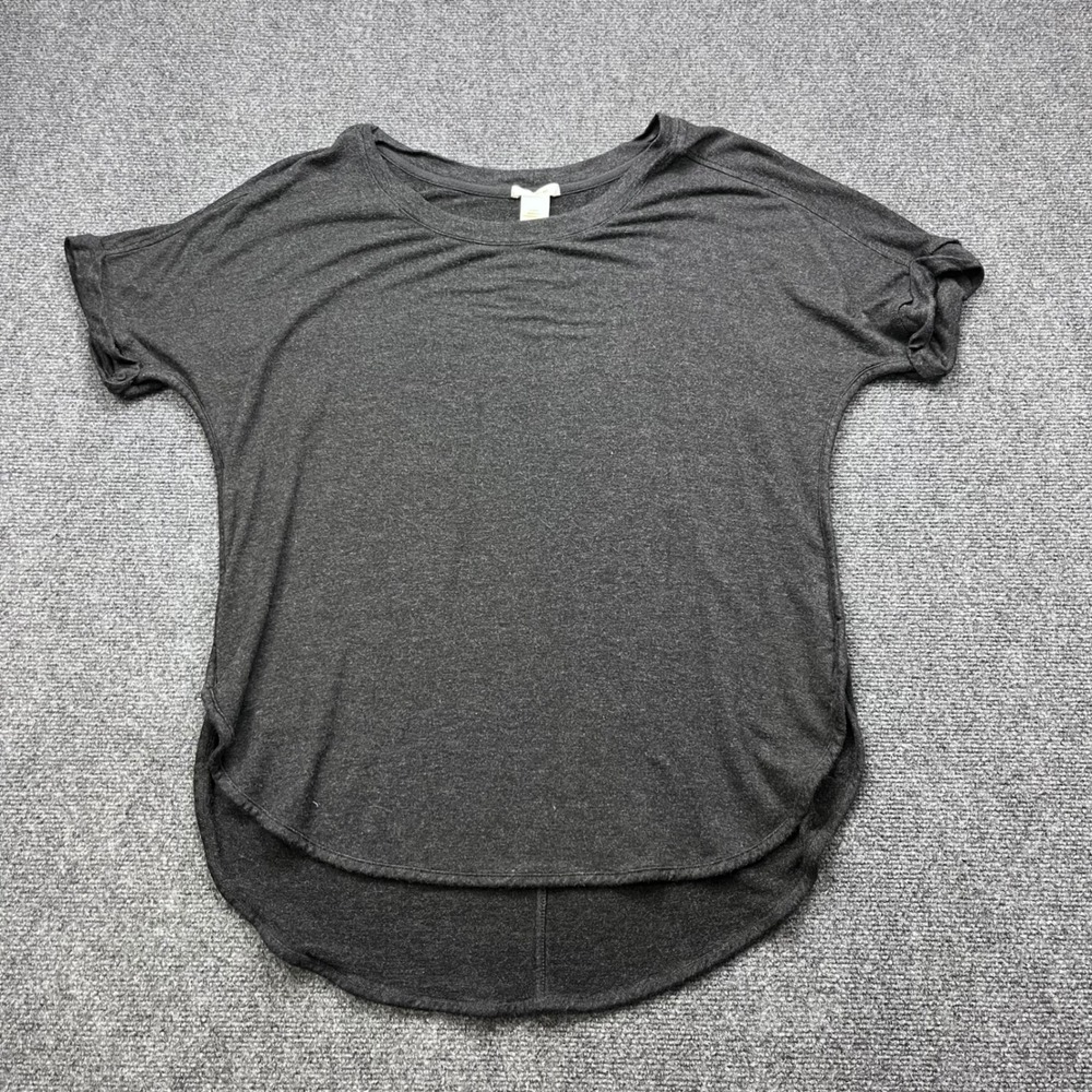 Matty M Relaxed Fit High Low Heather Charcoal Grey Short‎ Sleeve Top
